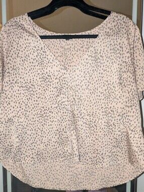 Express Blush Pink Dot Print V-Neck Button Front Blouse